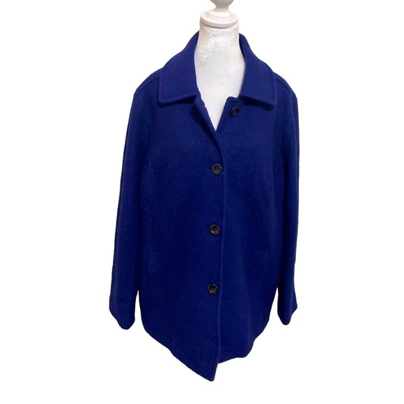 Lands end womens blue pea coat wool lined overcoat single breasted button up 18W - Picture 2 of 11